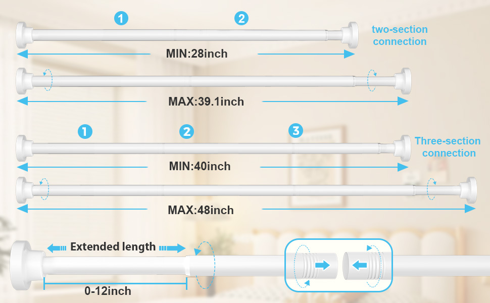 Tension Curtain Rod 28 To 48 Inch White Tension Rods