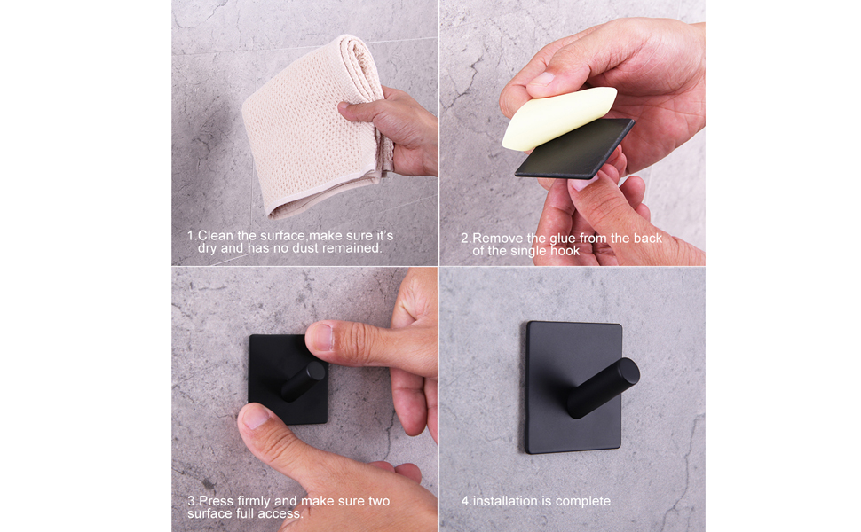 DOCOSS Pack of 4 Steel Self Adhesive Hooks for Wall Strong Sticker