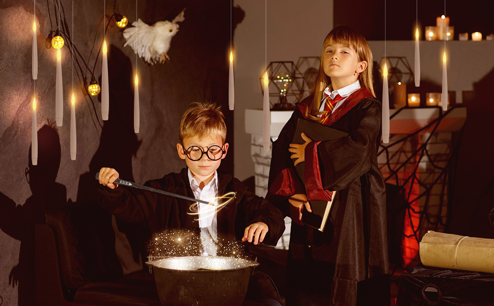 Floating Candles with Wand, Hanging Magic Candle, Flashing Warm Light