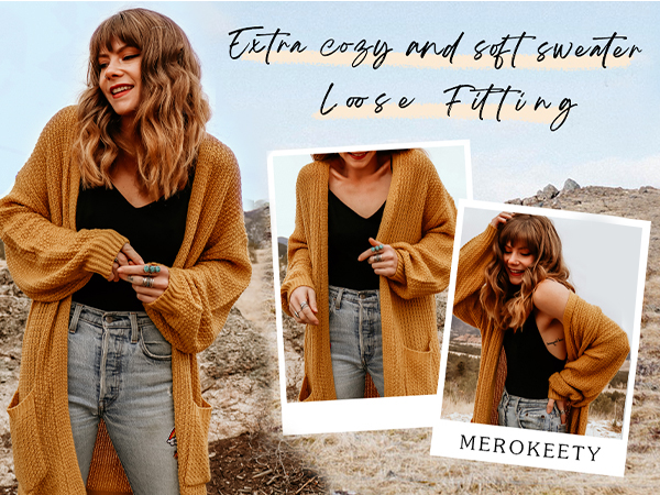 MEROKEETY Women's 2025 Fall Open Front Chunky Knit Sweater