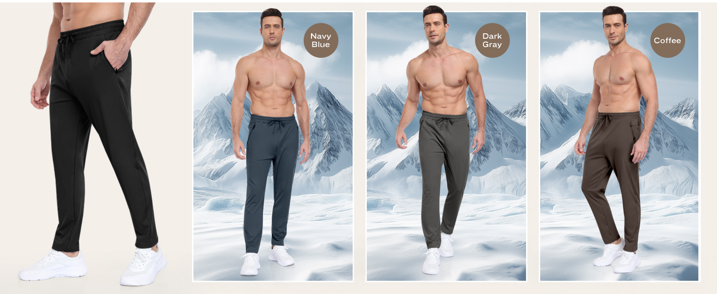 Mens Fleece Lined Pants with Zipper Pockets,Winter Workout Warm Running Joggers Sweatpants for Men