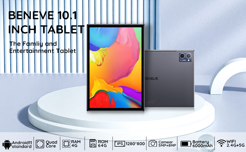 BENEVE Tablet 10 Inch Android 11 Tablet PC IPS HD Display with 1.8GHz