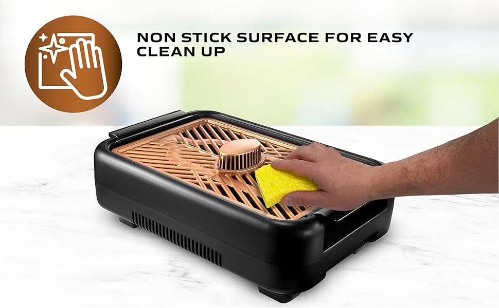 smoke-less grill, electric grill, 4 settings, easy clean up, toxin free, non-stick, 