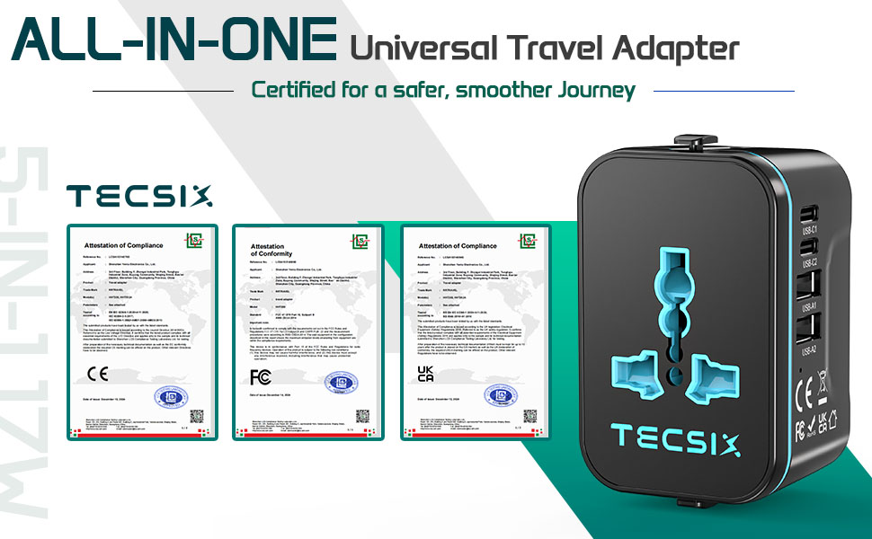 Universal Travel Adapter Worldwide, TECSIX European Travel Plug Adapter with 2 U... 12 Universal travel adapter