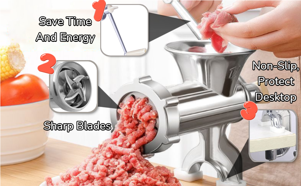 Manual Meat Grinder, Hand Crank Meat Grinder, Stainless Steel Hand