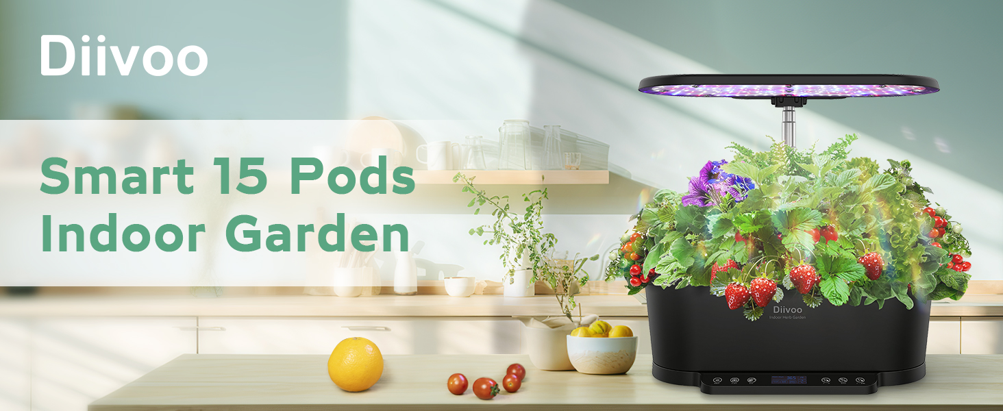 WiFi Hydroponics Growing System 15 Pods, Diivoo Smart Herb Garden