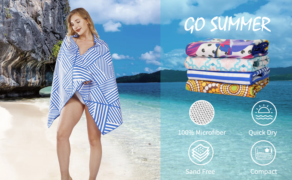 LINENOVA Microfiber Beach Towel 160x80cm Quick Dry Sand Free Beach
