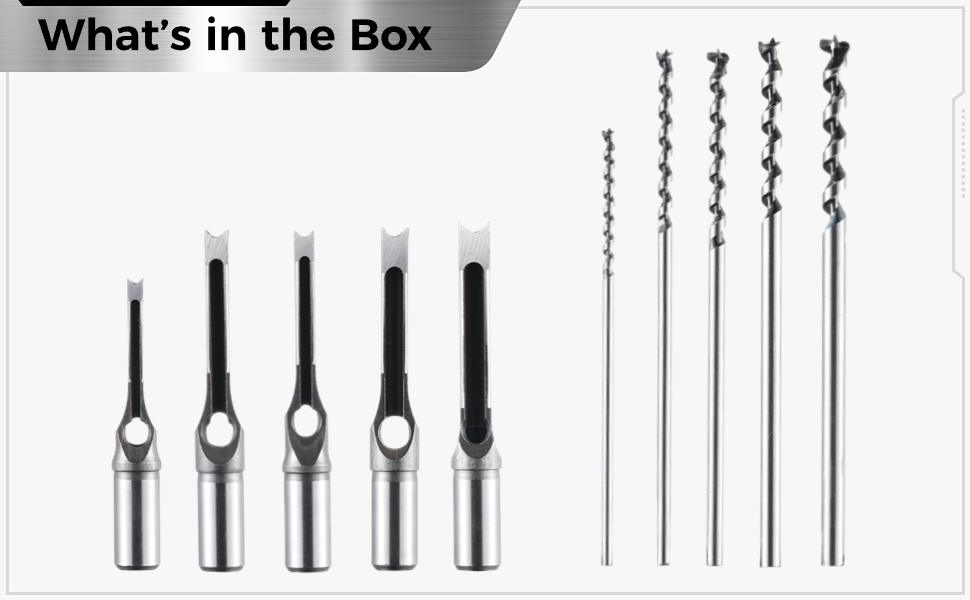 yeesport Mortise Chisel Drill Bits, 5 Pcs Square Hole Drill
