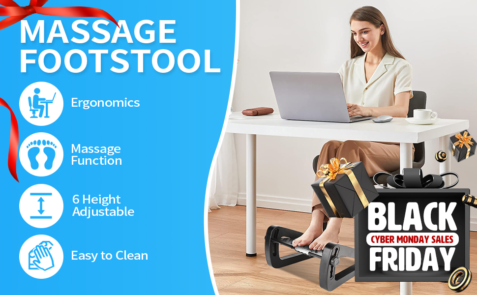 AMUSPK Foot Rest Under Desk, Adjustable Height Footrest Ergonomic Foot