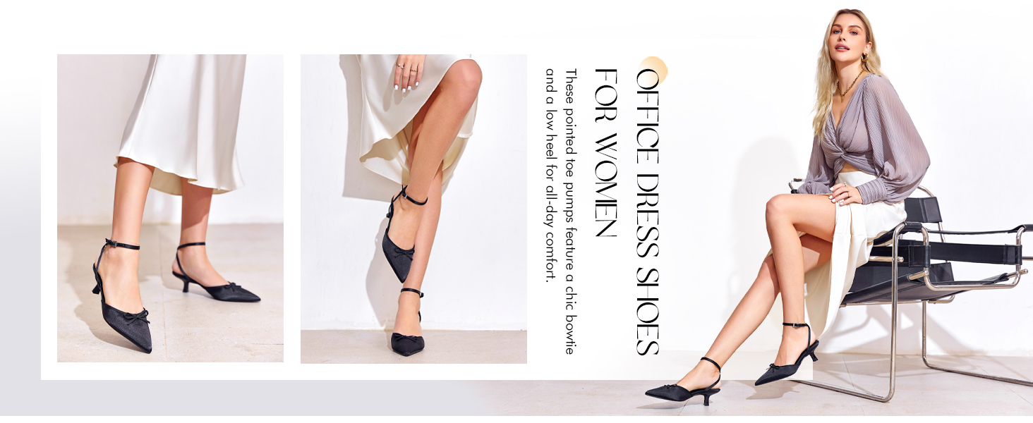 Womens Kitten Low Heels Bow Tie Closed Pointed Toe Ankle Strap Pumps Party Wedding Dress Shoes