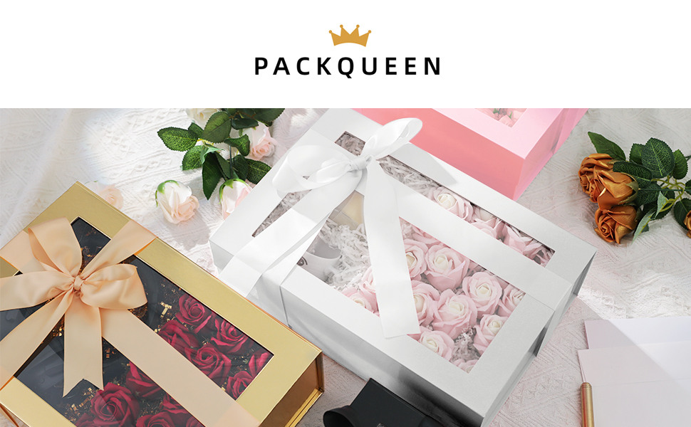 PACKQUEEN Large Gift Box with Window, 13.5x9x4.1 Inches