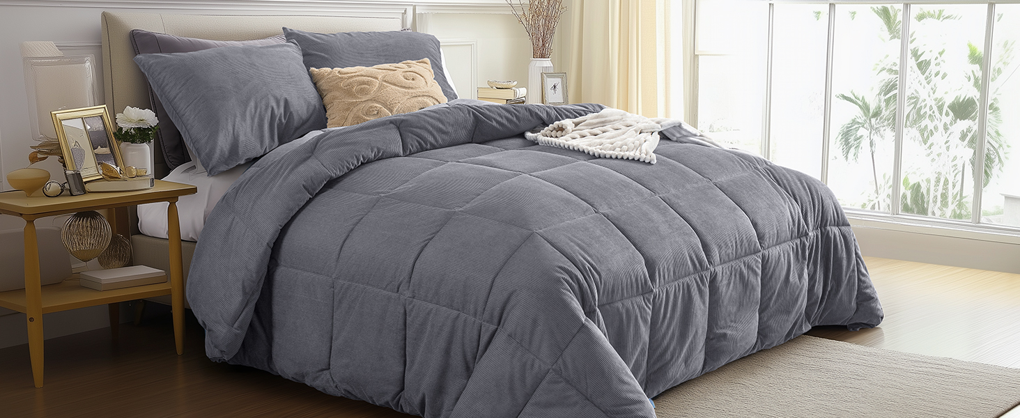 KASENTEX Grey Blue Queen Comforter Set, Fluffy Corduroy, 3 Pieces(down Alt), Cozy Bedding 95502353 9b0f 41f8 B3a3 78457ba3a387. CR0,0,1464,600 PT0 SX1464 V1