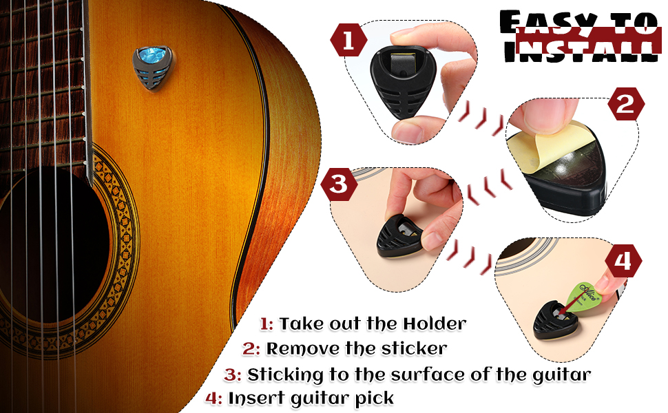 6 Pieces Pick Holder Stickon Guitar Pick Holder Black
