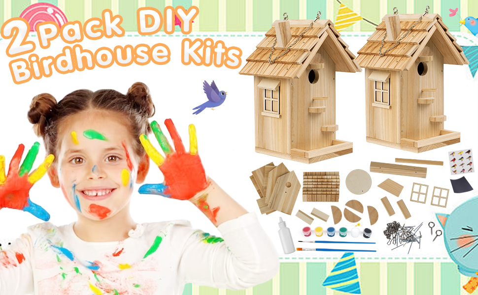 2 Pack DIY Birdhouse Kit, Wooden Bird House for Adults to Build, DIY Bird House for