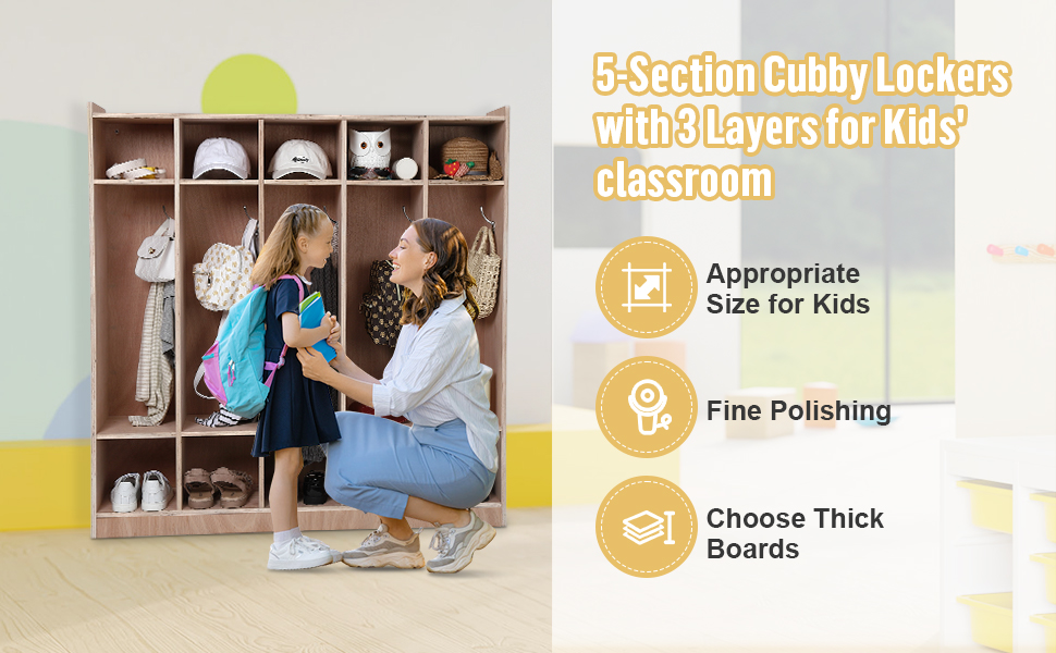 GARVEE 5Section Classroom Coat Locker Glazed Finished, 10