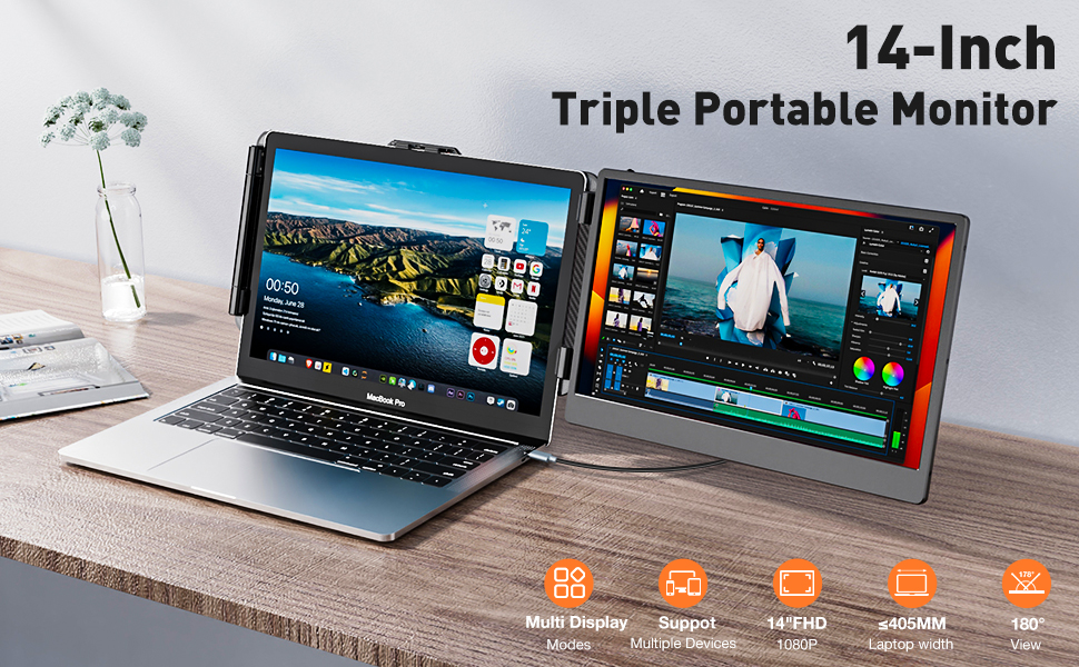 TJICHIHEAT Laptop Screen Extender S1 Dual Laptop Monitor Extender Portable Monitor for Laptop