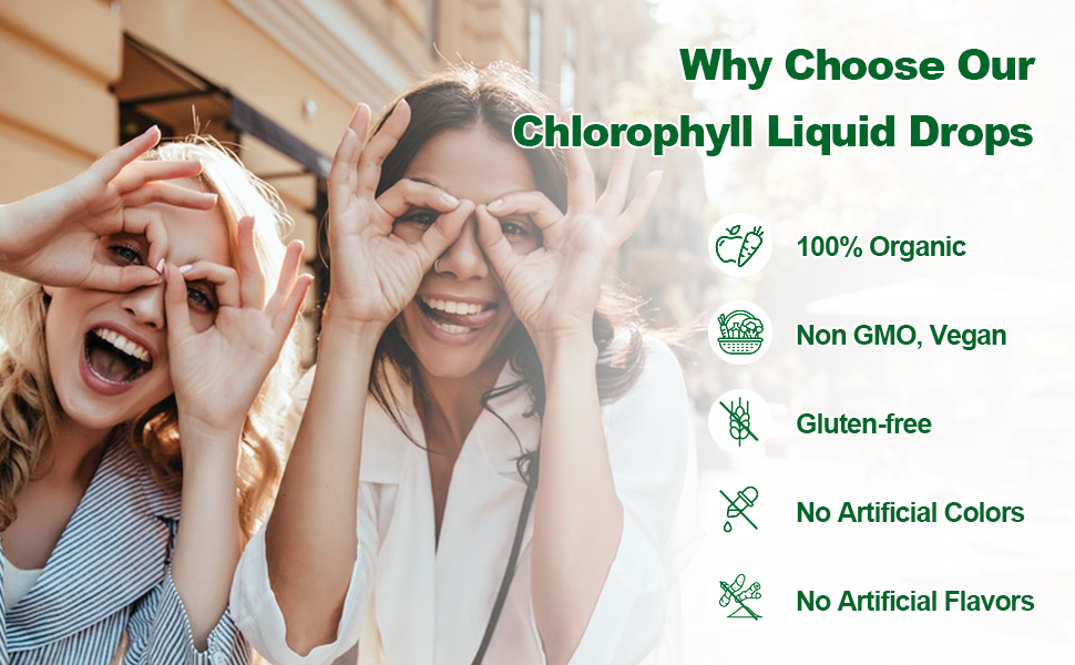 Organic Chlorophyll Liquid Drops for Adults Women Men Chlorophyll Mint Water Vegan