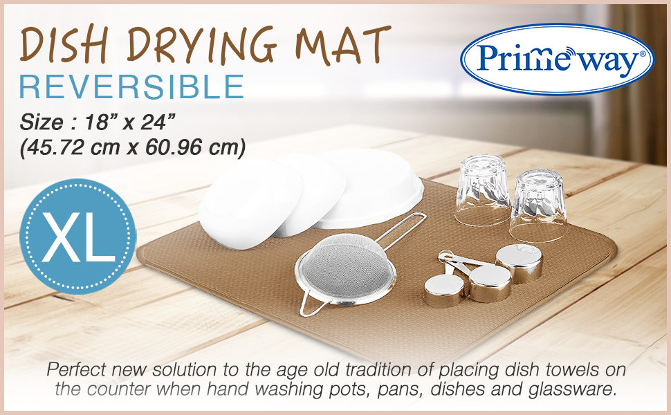Primeway Polyester Absorbent Anti-Slip XL Dish Drying Mat, 250 GSM, 45x60cm, Beige SPN-FOR1