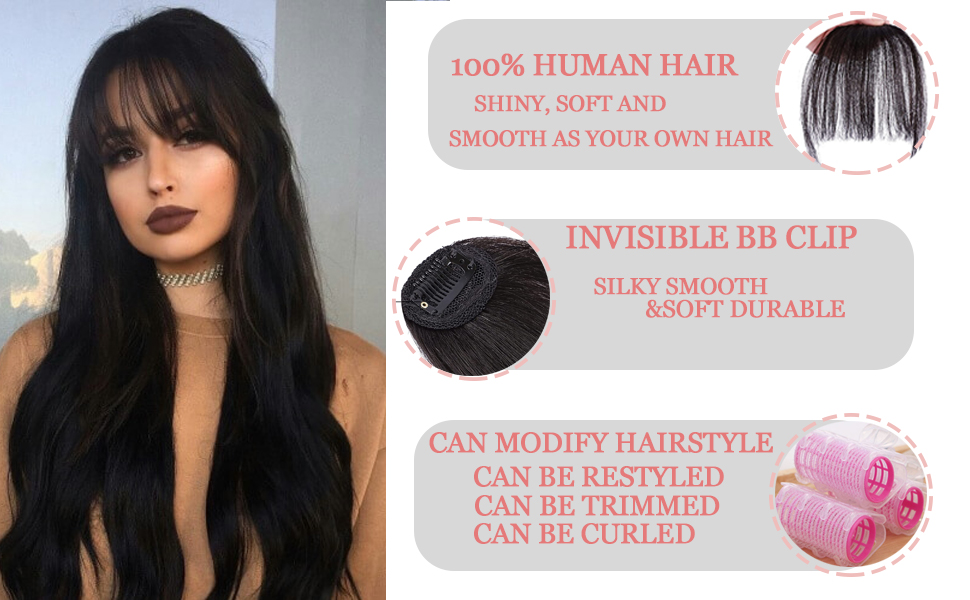 BEIERMU100 Human Hair Bangs, Hair Extensions Bangs French