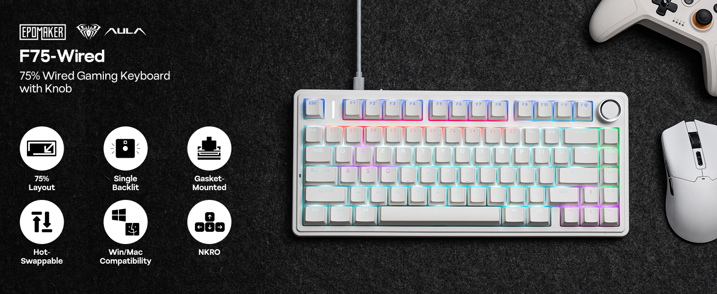 75% Gaming Keyboard with Knob