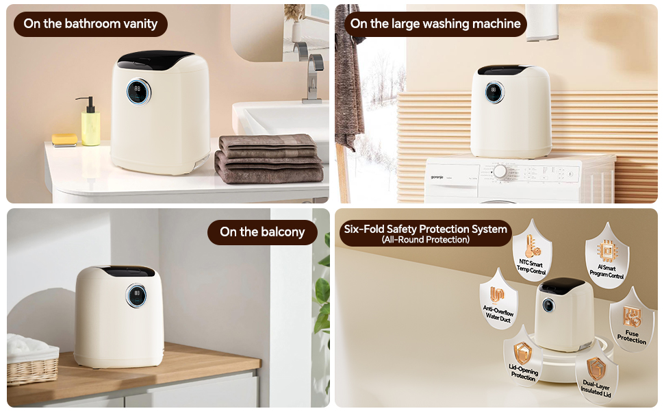 AHERO Fully Automatic Mini Washing Machine with Heated Wash, Spin Dry & Thermal Drying - 7L (1kg Capacity) Portable for Underwear, Socks, Baby Clothes 22 use display