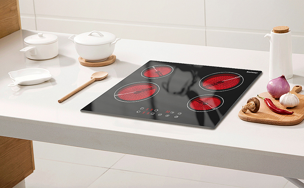 Ceramic Hob, Karinear 60cm Built-in 4 Zones Electric Hob With Touch Control 6000W, Hard Wired, No Plug Included 10 electric hob