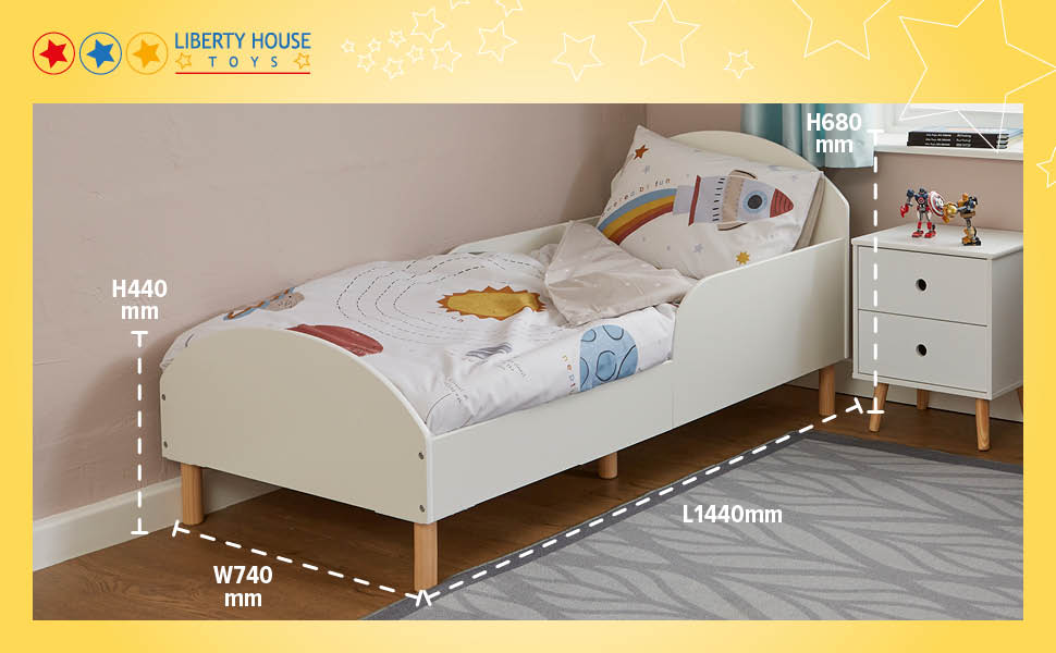 Bed dimensions, bed height, bed length, bed width, product dimensions, size of bed, toddler bed size