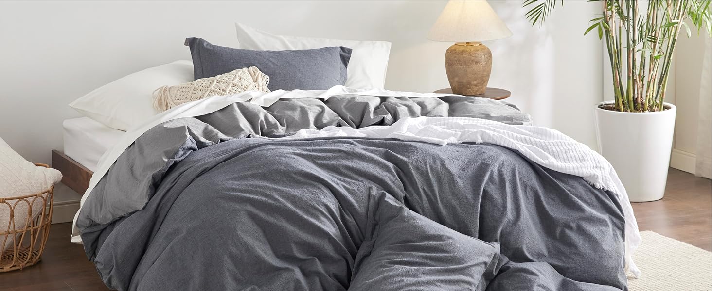 BEDSURE 100 Washed Cotton Duvet Cover King Size Hazel