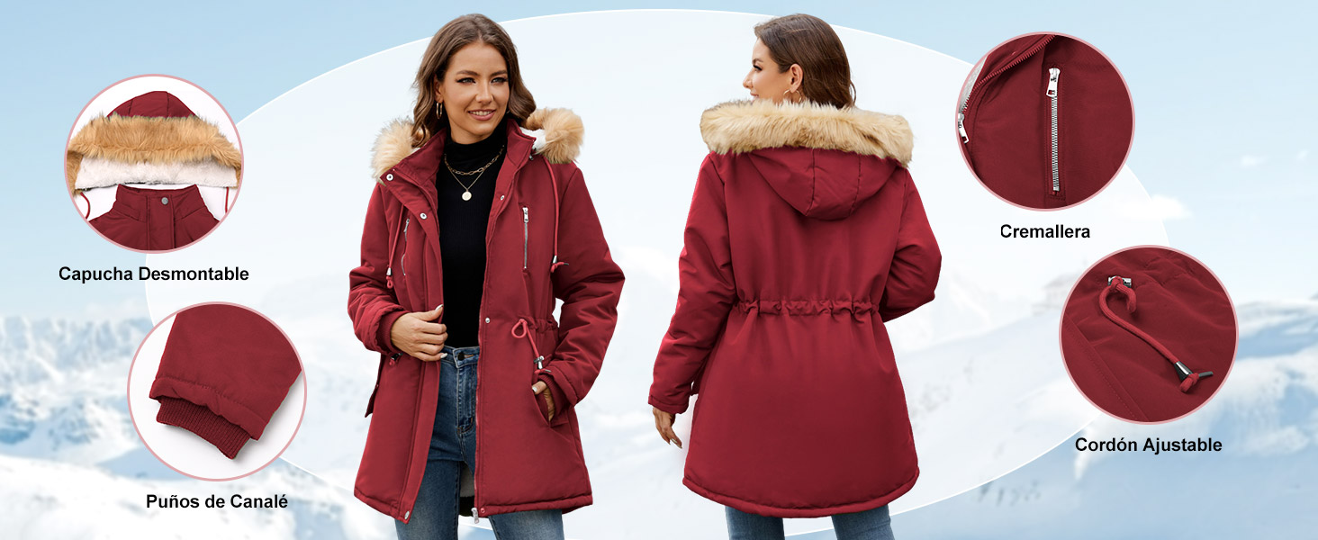 Abrigos de Mujer Parka Invierno Cremallera Chaqueta con Capucha Cálido Forro Polar Sudadera