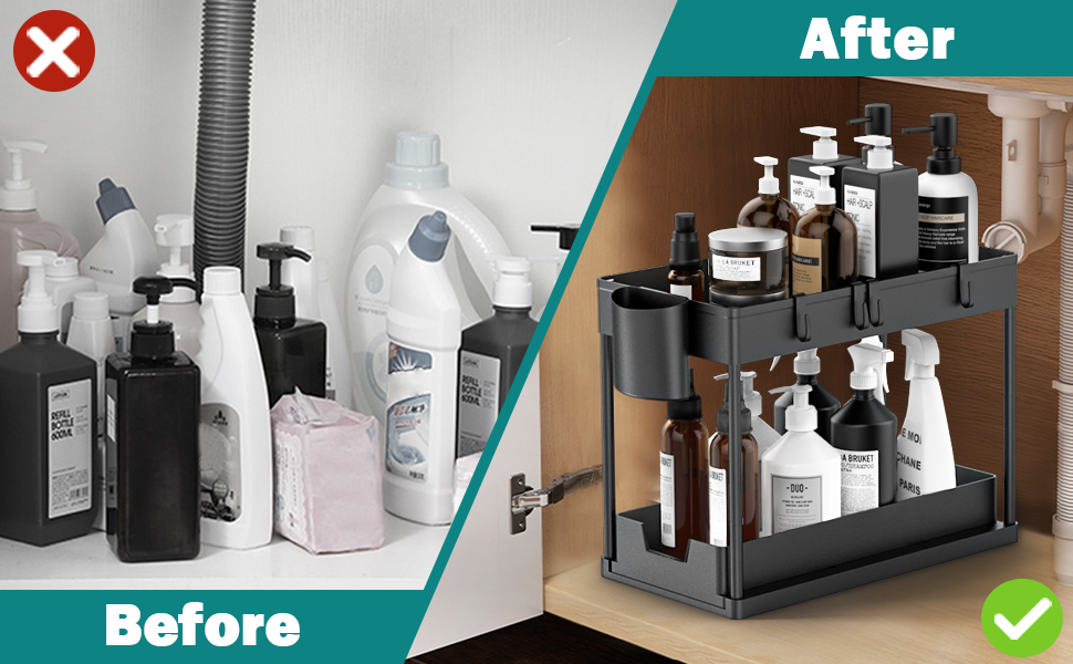 MOKANI 2Tier Sliding Under Sink Organiser and Storage, MultiPurpose