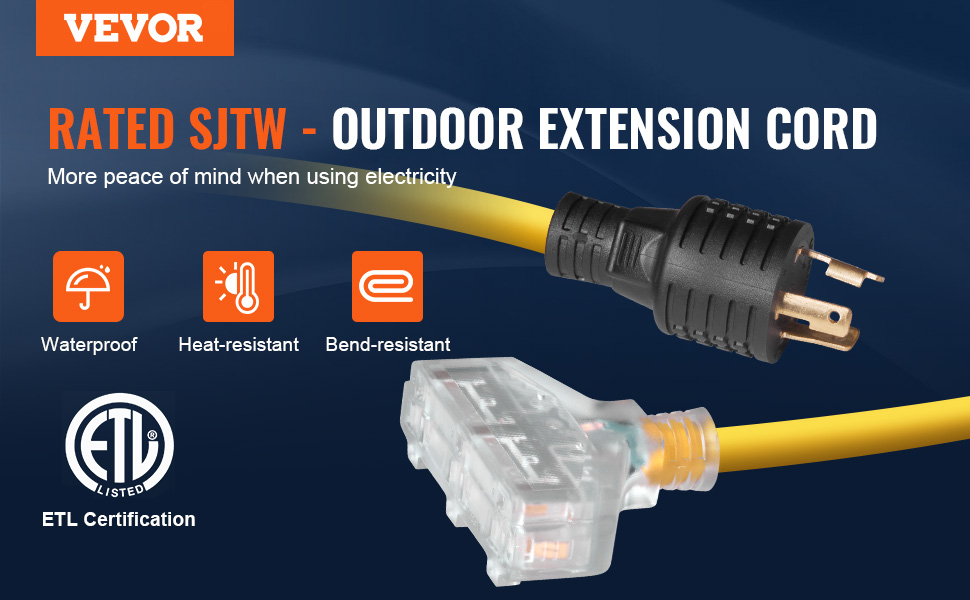 VEVOR LA530PA/LA052E 30Amp Extension 25 Feet, 125V 3750W