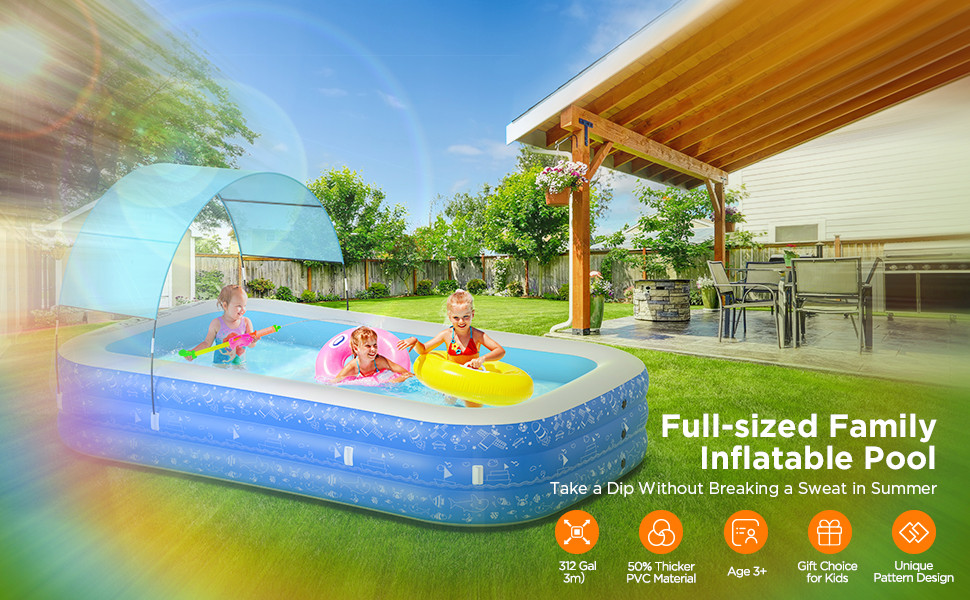 Inflatable Shade Pool 120"X71"X22" Swimming Blow Up Pool