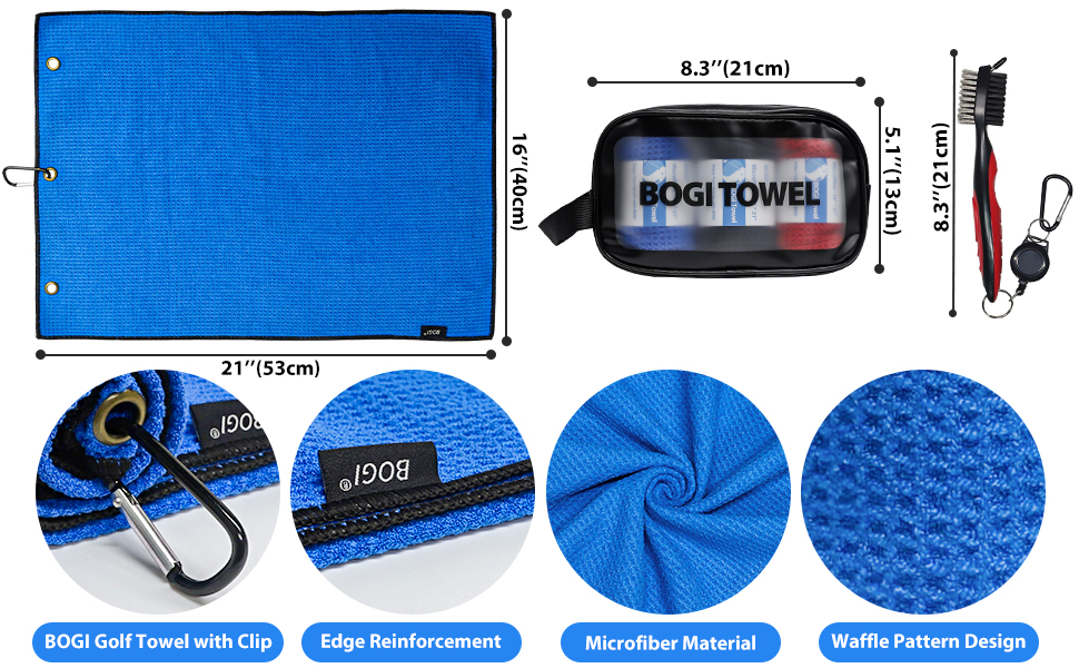 BOGI Golf Towel, 3 Pack Golf Towels for Men, 21''x16'' Microfiber Fabric Waffle Pattern Golf