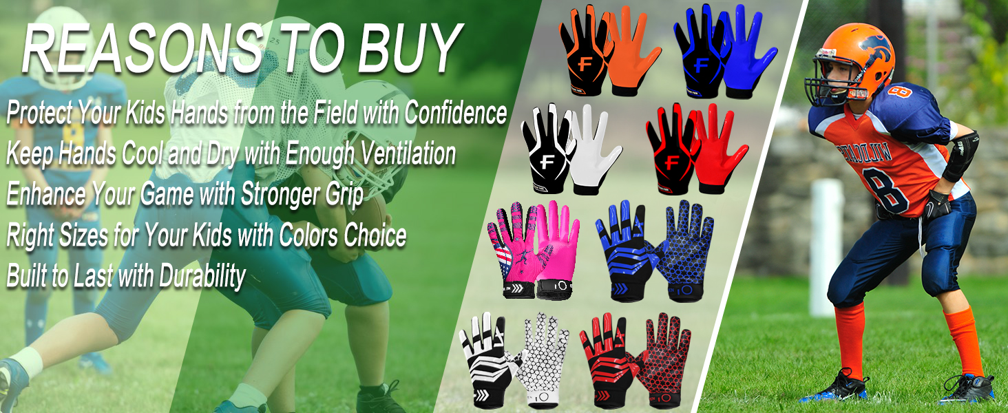 FINGER TEN Football Receiver Gloves Youth Receiving Gloves Pro 3.0 Durable Breathable Flexible