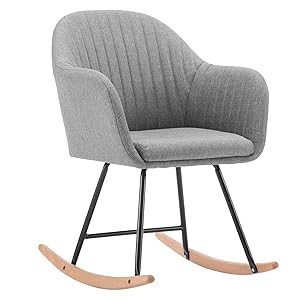 WOLTU Poltrona Sedia Dondolo Relax Lino E Metallo Imbottita Design Slitta 16 SKS09