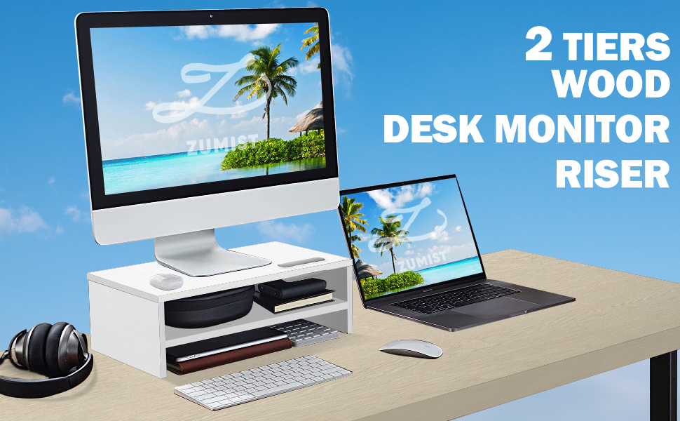 Zumist Monitor Stand,2Tier Wood Computer Stand Riser,Monitor Stand