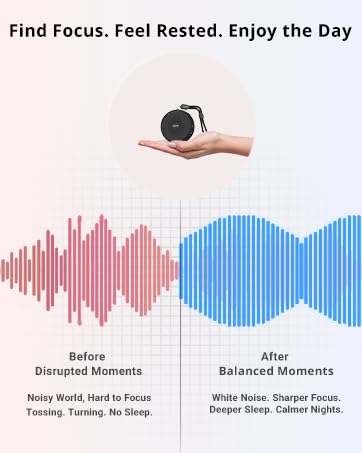 Portable white noise for focus support and better rest, ideal for day and night use