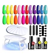 MEFA 19 Pcs Gel Nail Polish Kit with U V Light, 12 Colors Summer Neon Rainbow Bright Gel Polish N...