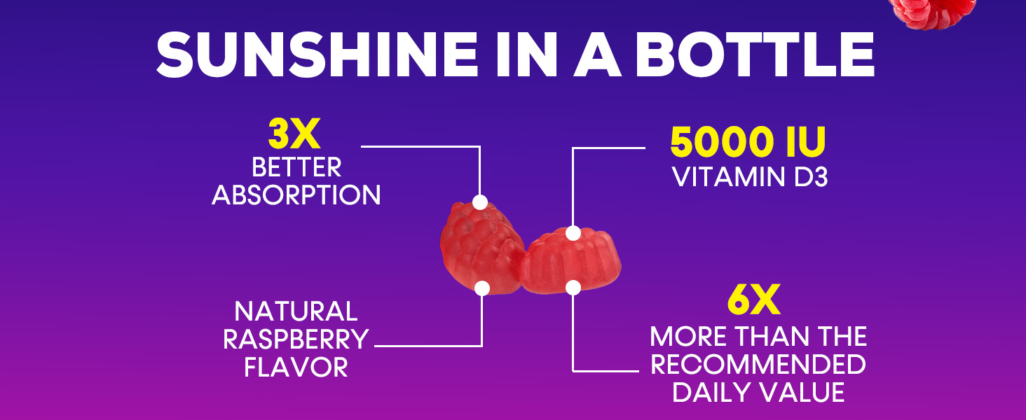 Our extra-strength 5000 IU Vit D3 supplement supports calcium absorption bones, teeth, and muscles