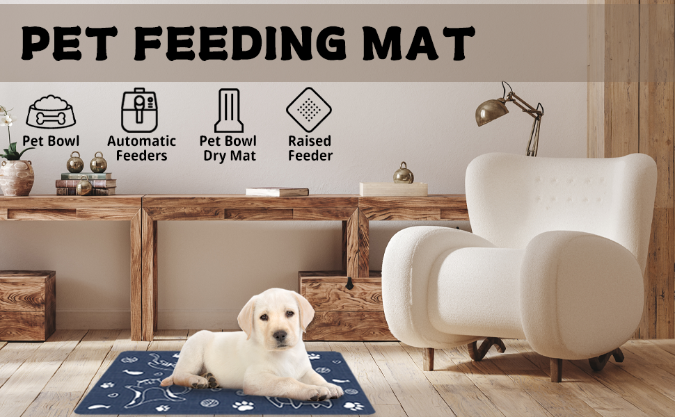 Pet Feeding Mat Absorbent Dog Food Mat No Stains Waterproof Dog Mat for Food and Water, Easy Clean Puppy Supplies Dog Accessories for Messy Drinkers(Blue-44x75 cm) 9 dog food mat