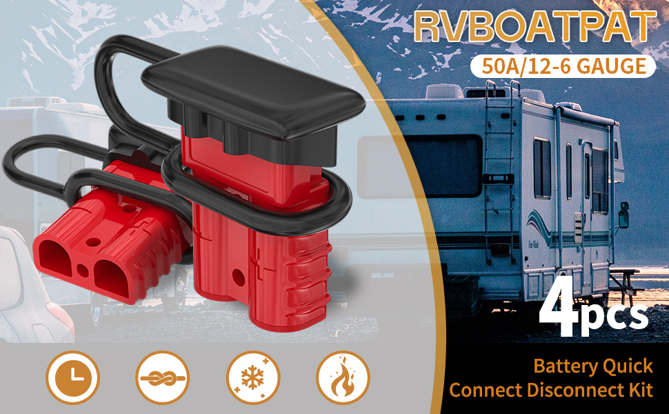 RVBOATPAT 4PCS 50Amp Battery Quick Connect/Disconnect Connector,6 to 12 Gauge Battery Cable