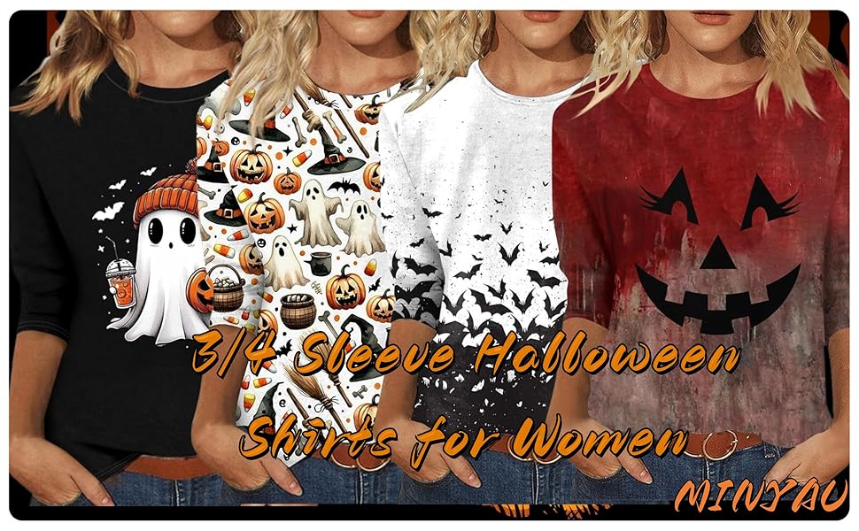 3/4 sleeve tops for women women's t-shirt holiday tops for women 2024 ladies halloween costumes 2024
