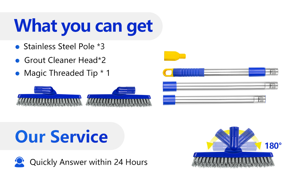 ITTAHO 2 Pack Grout Brush with Long Handle, Swivel Cleaning Grout Line