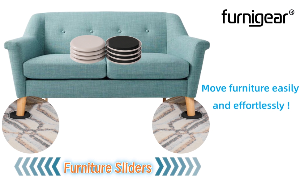 Furniture Sliders for Carpet Furnigear 8 PCS 5" Furniture