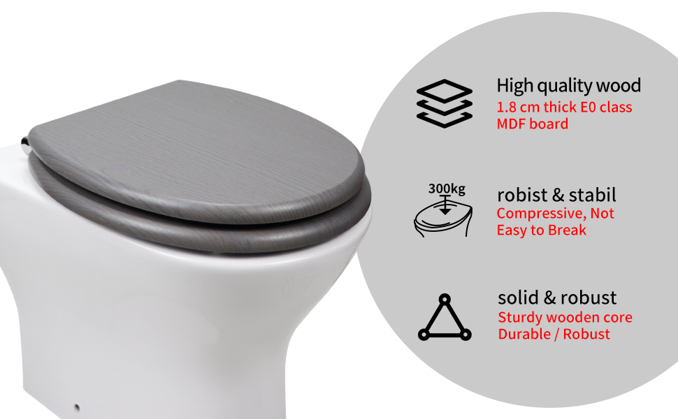 Fanmitrk Grey Wooden Toilet Seat, Soft Close Toilet Seats with