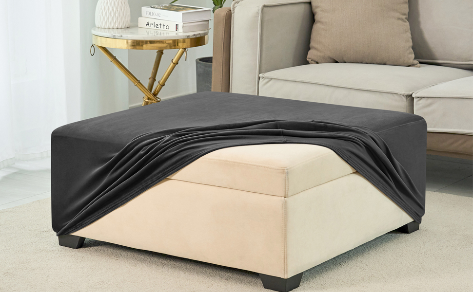 HFCNMY Ottoman Cover Square,Stretch Velvet Square Ottoman