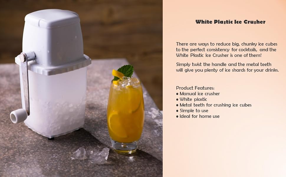 bardrinkstuff White Plastic Ice Crusher Cocktail Ice Crusher, Manual