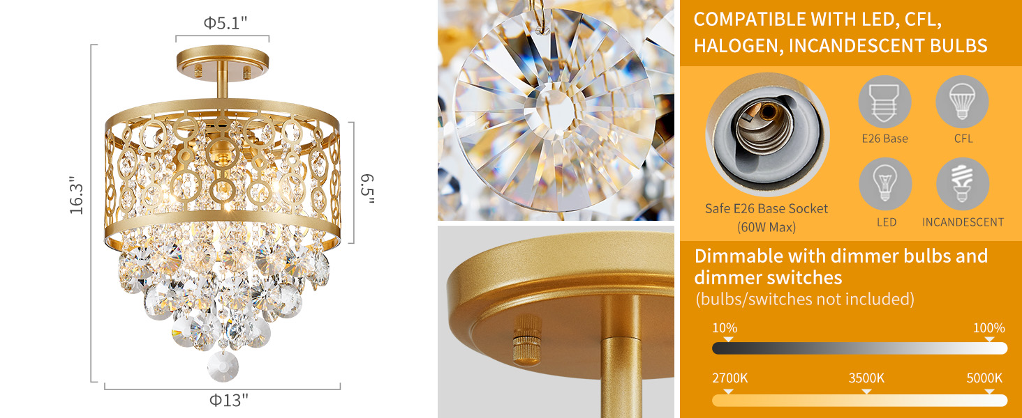 WUZUPS Crystal Drum Chandelier Flushmount