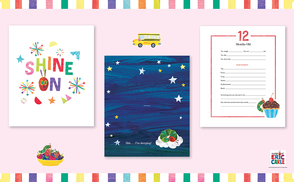 3 sample pages from The Very Special Baby Book on a pink background.