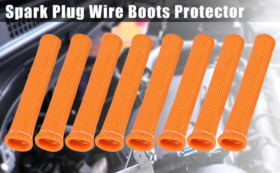 X AUTOHAUX 8 Pcs Orange Spark Plug Wire Boots 1800 Degree